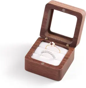 Wooden Ring Case - Ring Box for Wedding Ceremony Proposal, Engagement Ring Holder Box with Double Slot, Wooden Ring Bearer Box , Earrings Holder, White