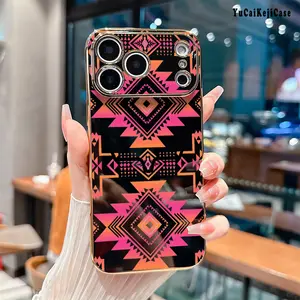 Electroplated Phone Case for iPhone 17 15 Pro Max Air 16 14 Plus 13 12 11  Pro Max Tribal Geometric Style Aztec Pattern Soft TPU Silicone Dirt-proof Easy to Clean Soft Cover Gift Protective Smartphone Casing Phone Case