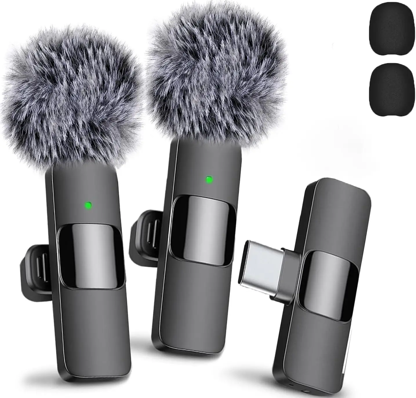 Upgraded Professional Mini Wireless Lavalier Microphone,Noise Reduction Clip on Mic for iPhone 15, iOS and Android Devices , 2 Pack Cordless Omnidirec