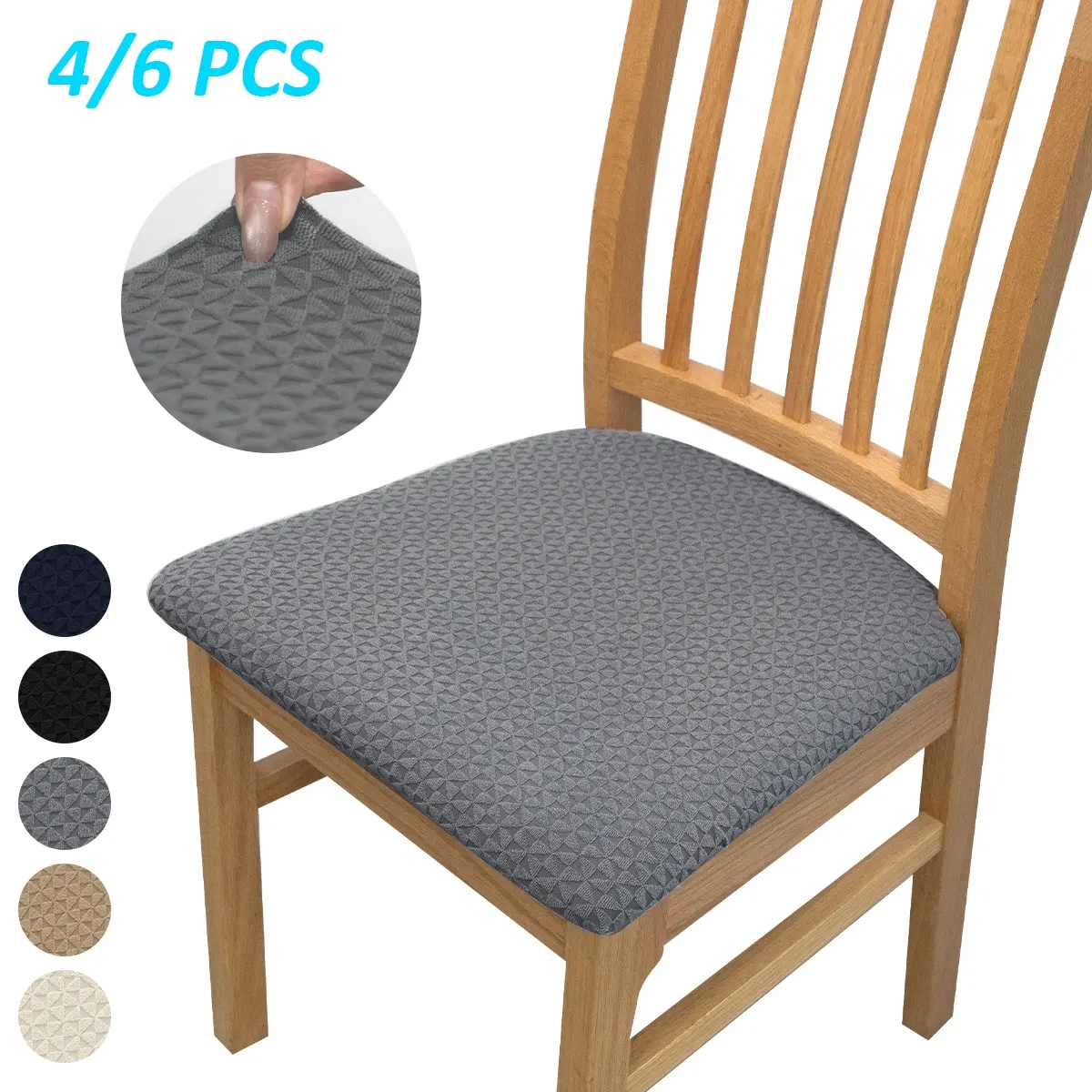 4/6 Piece Jacquard Dining Chair Seat Covers, Seat Covers For Dining Room Chairs, Triangle Jacquard Fabric, Medium Elasticity, stretch chair slipcovers, Modern Integrated Design, Home Decor Protector