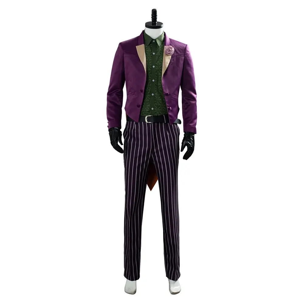 The Joker Purple Suit Costume Set with Coat Shirt Pants Belt Gloves and Shoulder Strap for Men Cosplay