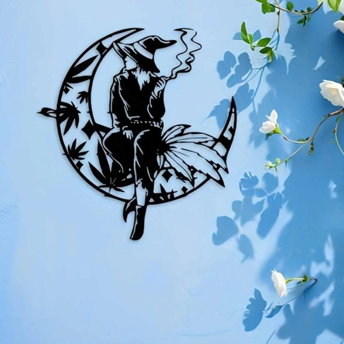 Gothic Witch Metal Wall Decor, Smoking Witch Under New Moon, Halloween and Witchcraft Home Decor, Unique Gift for Wicca and Goth Lovers