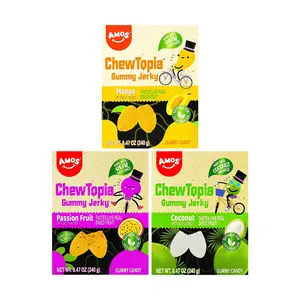 Amos Sweets Vegan Fruit Gummies - Mango, Passion Fruit & Coconut Flavors - 240g x 3 Boxes - Real Fruit Chewy Texture