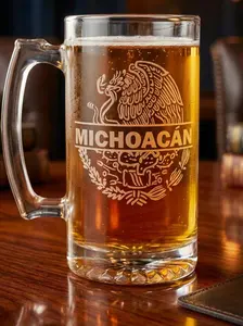 "Michoacan" Mexico Etched Glass Beer Mug Beverage Drinkware