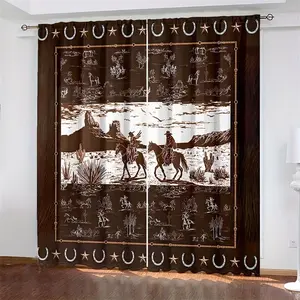 2 pieces of high-definition digital 2 Western-style cactus and palm brown design printed curtains. Made of polyester, semi-transparent, machine washable, suitable for bedrooms, living rooms and home decoration curtains.