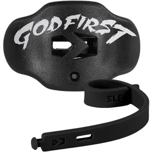 Football Mouth Guard - Youth Mouthguard With Strap - Lip/Teeth Protector Mouthpiece - No Boil - For Youth/Adults, Maximum Air Flow, For All Sports - God First In Black