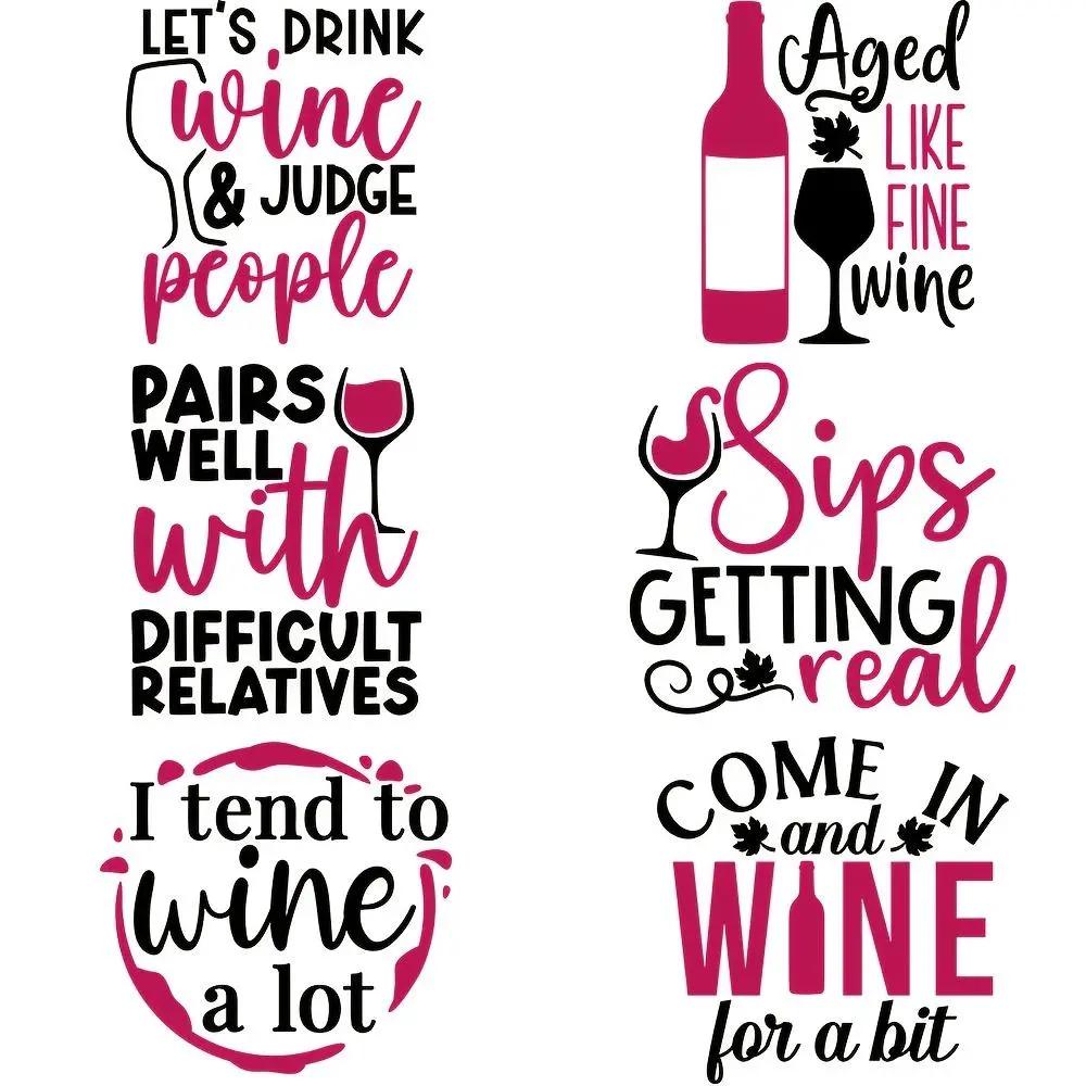 Wine Themed Iron-on DTF Transfers, 8 Counts/set Washable Heat Transfer Designs, Ready Press Decals for DIY T-shirts, Jeans, Masks, Backpacks