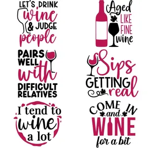 Wine Themed Iron-on DTF Transfers, 8 Counts/set Washable Heat Transfer Designs, Ready Press Decals for DIY T-shirts, Jeans, Masks, Backpacks