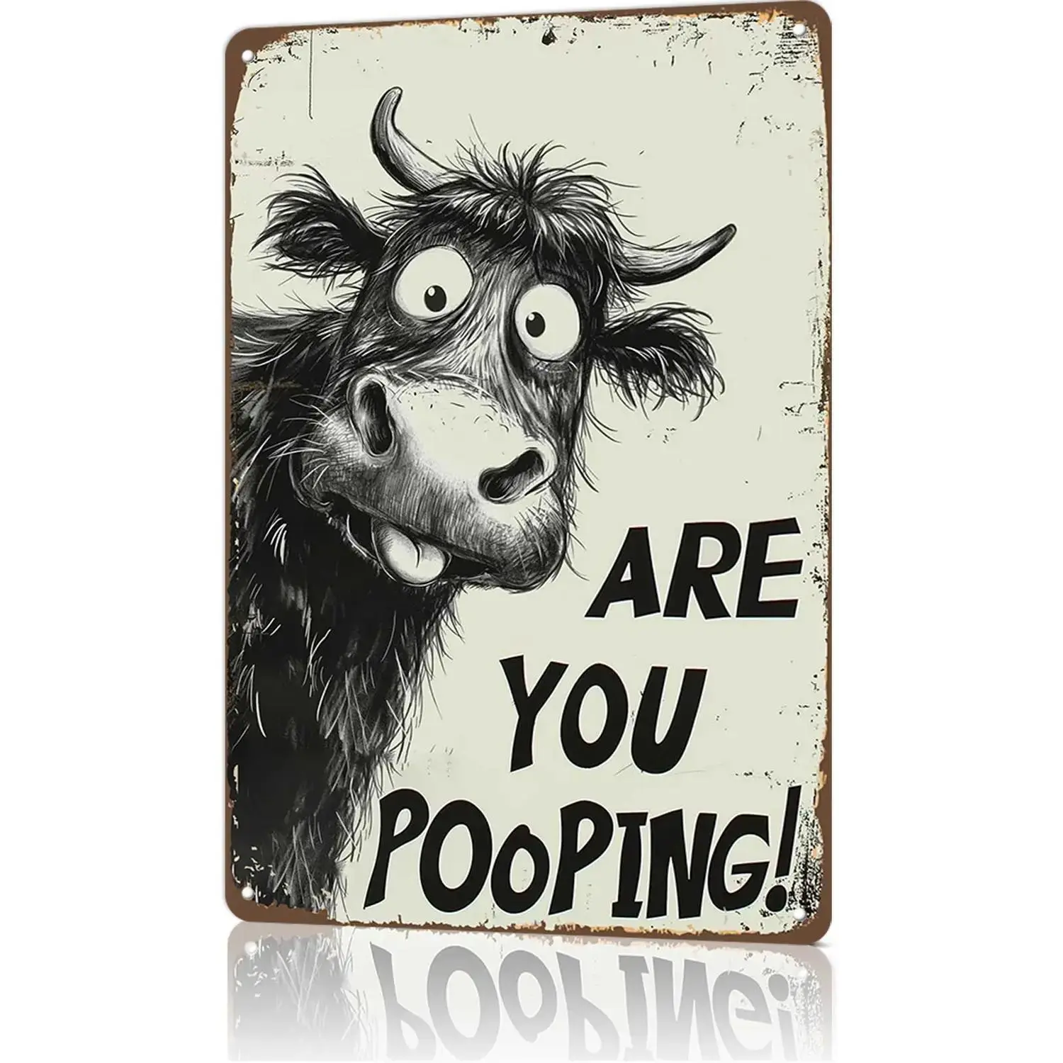 Funny Highland Cow Bathroom Signs - Rustic Farmhouse Wall Decor with Humorous Are You Pooping Metal sign, Cute Animal Decoration for Restroom 8x12inch Aluminum