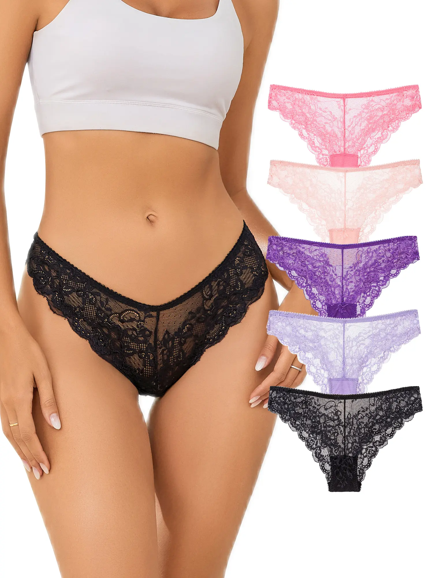 Women's 5-Pack Basic Hollow Low-Waist Panties, Breathable Snug-Fitted Lingerie with Cut-Out Detail, No Shrink Machine-Washable Multicolor Underwear for Everyday Casual Wear, Multicolor-A