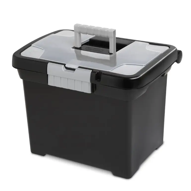 Tool Storage Box with Handle and Locking Mechanism for Organizing Tools and Equipment