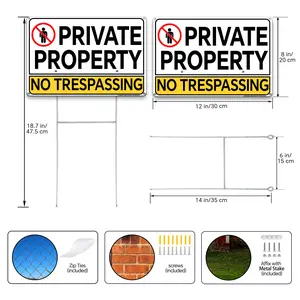 No Trespassing Sign Private Property Aluminum Sign 2pcs 8x12 Inch Keep Out Sign with Mounting Hardware and Metal Stake for Home Farm Yard  tin sign wall decor sign aluminum wall art warning sign yardsigns house sign metal wall art decor private property