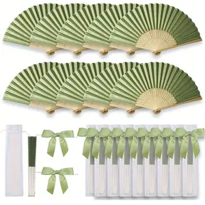 Summer Wedding Gift Fan Set, Ladies Folding Fans, Bow, Transparent Sand Bag, Party Decoration, Bridal Shower, Birthday Gifts, Folding Hand Fan