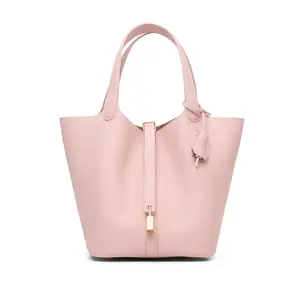 SADI solid-color handbag includes a small storage pouch; women’s real cowhide leather fashionable classic picnic basket suitable for everyday use; unique large water bucket bag with high water resistance and a 22 cm capacity.
