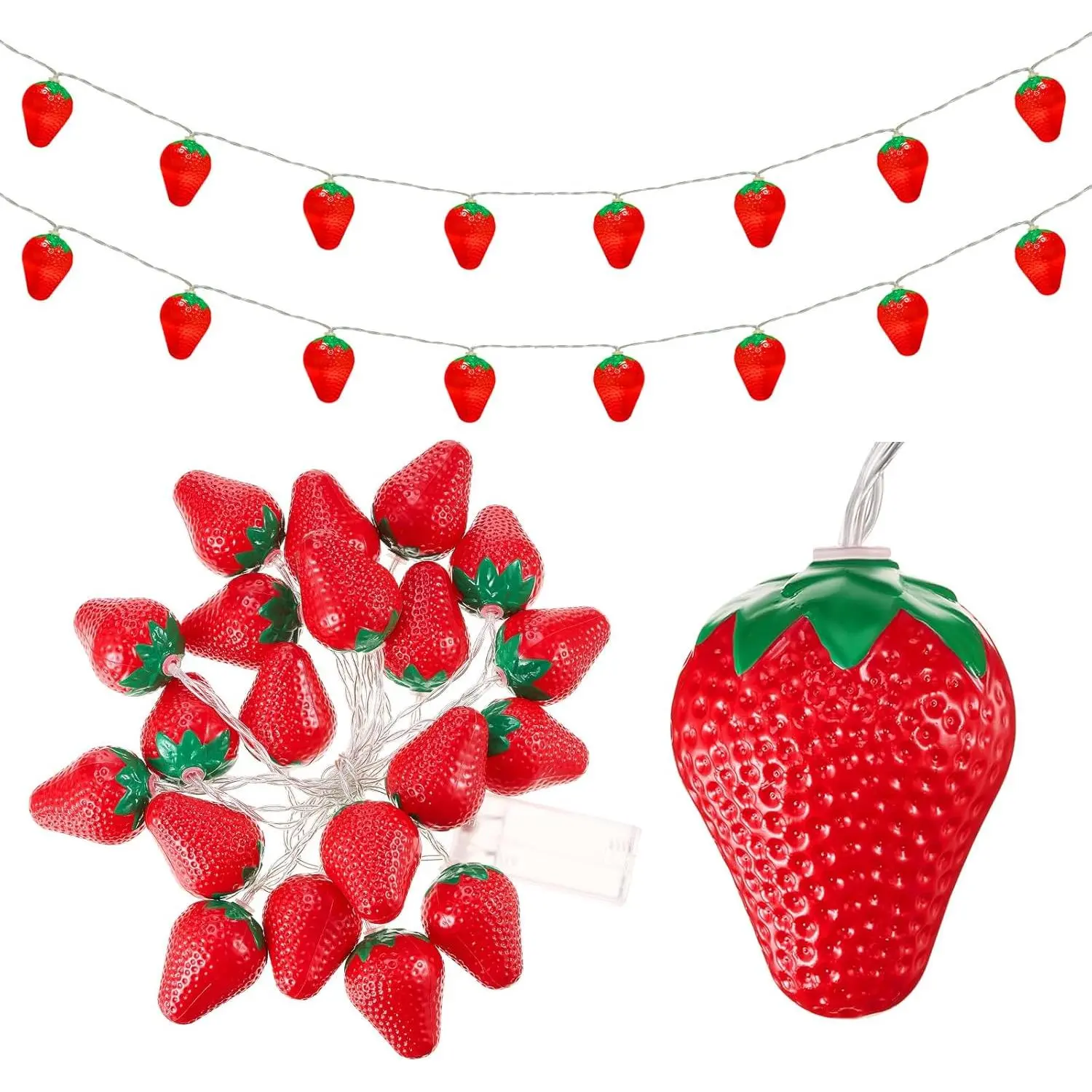 VIHOSE 6M 40LED Fruit Strawberry String Lights Battery Powered Indoor Outdoor Strawberry Decor for Garden Yard Patio Wedding Home Birthday Party Decorations