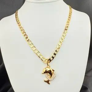 Dolphin Pendant and  20 Inch Chain - Gold-Tone  Design Jewelry