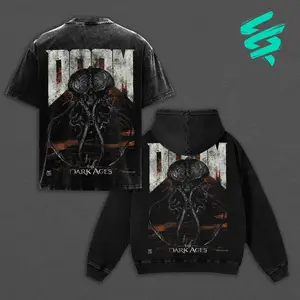Doom The Dark Ages Vintage Graphic Tee & Hoodie, Oversized Acid Wash Retro Streetwear T-Shirt, Premium Heavyweight Cotton Doom Slayer Merch, Harajuku Aesthetic Gothic Shirt for Men Women Gift
