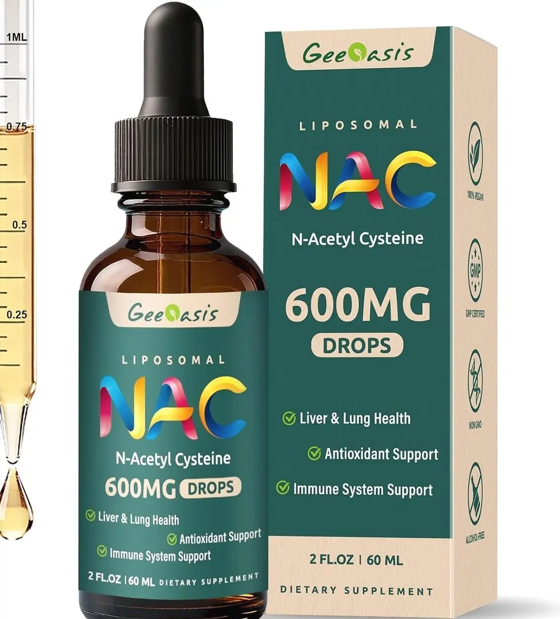 Liposomal Liquid NAC Supplement N-Acetyl Cysteine Drops, N Acetyl Cysteine 600 mg with Quercetin & Zinc for Adults & Kids, Liver & Lung Support, Antioxidant, Immune & Skin Health, 2 Fl Oz