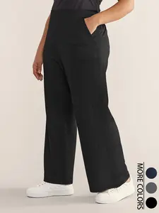 【Plus Size】 Solid Color High Waist Straight Leg Pants, Casual Comfy Pocket Trousers for Daily Wear, Women's Bottoms for Fall & Winter