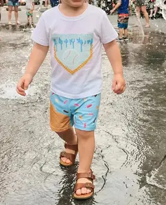 Boy Summer Clothes Ice Cream Baseball Print Short Sleeves T Shirt, Casual Shorts Outfit