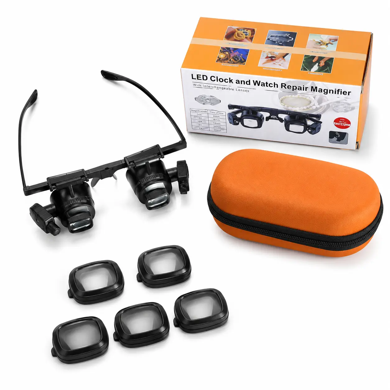 Head-Mounted Acrylic Magnifying Glasses with 2x-24x Magnification, LED Light, Portable ABS Plastic Accessories for Smartphone Repair, Electronic Watch Repair,father'sdaygifts,campingessentials,campinggear