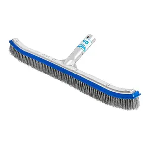 440 Heavy Duty Pool Brush - 18-inch Extra-Wide Metal Brush Head with Stainless Steel Wire Bristles & Curved Edges for Cleaning Pool Tiles, Walls, Floor, Steps (Stainless Steel)