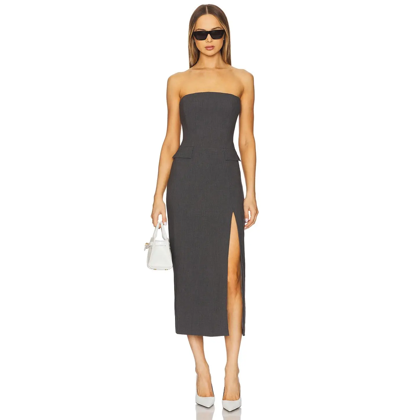 Bardot x REVOLVE Nikki Strapless Midi Dress in Charcoal
