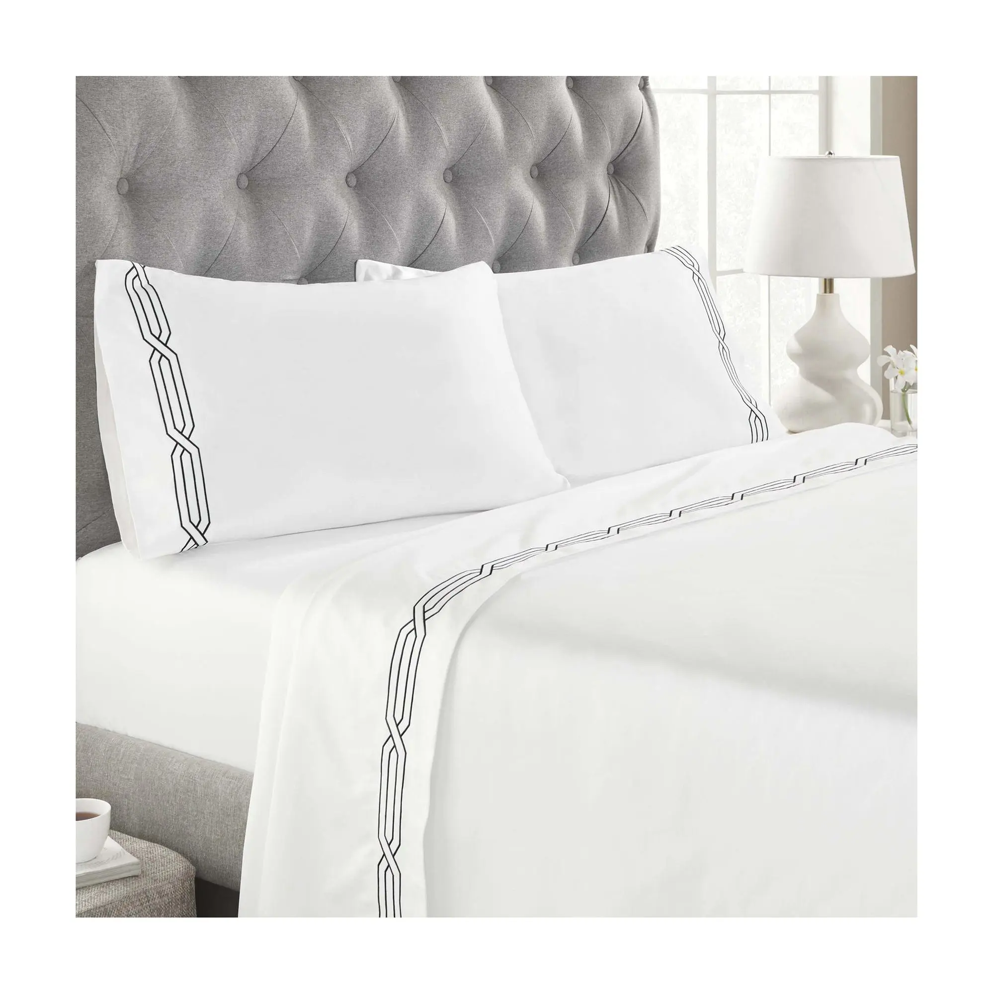Superior Egyptian Cotton 1200TC Embroidered BedSheet Set,King
