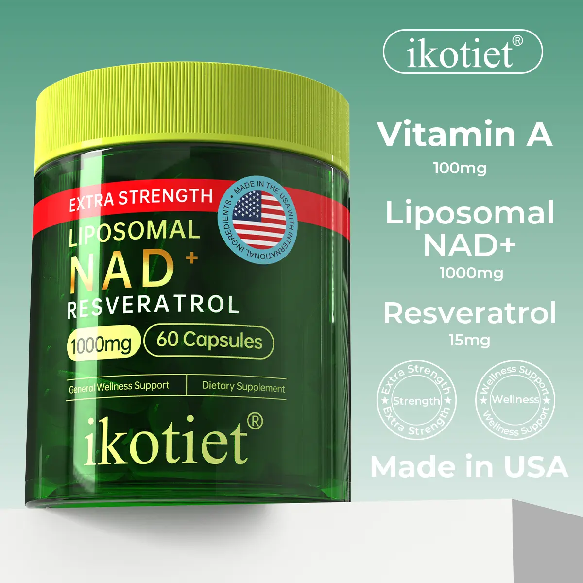 ikotiet Liposomal NAD+ Probiotic Dietary Supplement - Supports Brain Fog Clearing, Cognitive Function Enhancement, NAD+ Level Boosting; Liposomal Technology Ensures Maximum Absorption (60 Capsules)