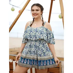 Plus Size Bandana Print Cold Shoulder Tummy Control Skirt Style Swim Dress - 2026 Summer Pick, M-6X Floral Swimsuit for Mother's Day, Cold Shoulder Swimsuit, Floral Swimsuits 2026 Summer Vibes Swimweek