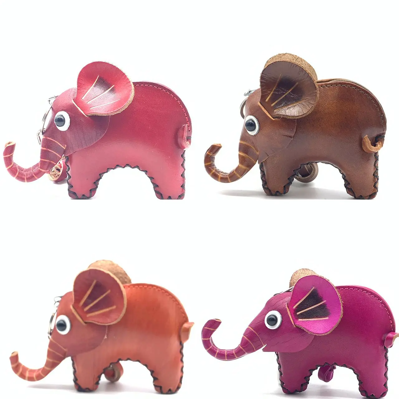 Vintage Genuine Leather 3D Animal Elephant Coin Purse With Removable Wrist Strap #02