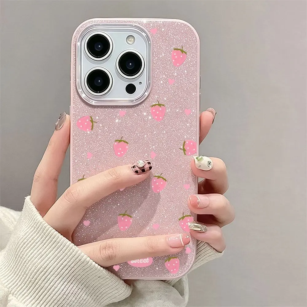 Glitter Strawberry iPhone Case iPhone 17 16 15 14 13 Promax Pro Air Plus,Shockproof & Durable Protective Case Kawaii Strawberry Glitter Phone Case beautiful phone protection case