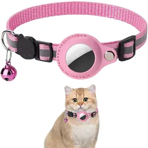 Airtag Cat Collar Breakaway, Reflective Kitten Collar with Apple Air Tag Holder and Bell for Girl Boy Cats, 0.4 Inches in Width and Lightweight PERCEN