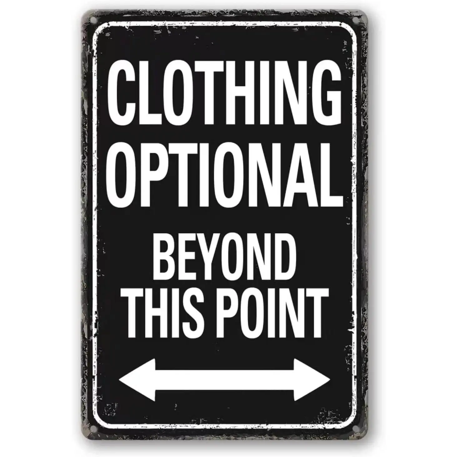 Retro Clothing Optional Beyond This Point Vintage Metal Tin Sign, 12x8in Black Home Decor Products, Rustic Chic Wall Decor Bedroom, Daily Room Accessories, Man Cave-Bar Gift for Men
