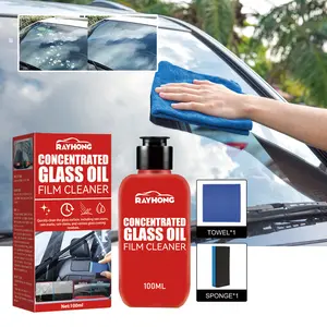 Car Glass Cleaner with Sponge, Car Glass Oil Film Cleaner, Water Spot Remover, Glass Cleaner for Auto and Home Eliminates Coatings, Bird Droppings, and More to Polish and Restore Glass to Clear (100ML+Sponge+towel)