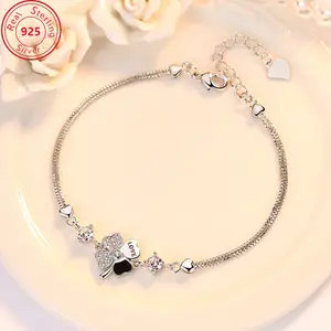 925 Sterling Silver Lucky Flower And Grass Bracelet - Low Allergenicity - Simple Elegance With Sparkling Zirconia - Suitable For Daily Wear - Perfect Charming Jewelry Gift bracelets for women bracelet stack bracelet men charm bracelets limited