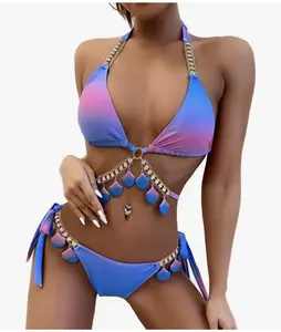 Halter Bikini Set with Diamond Shell Pattern