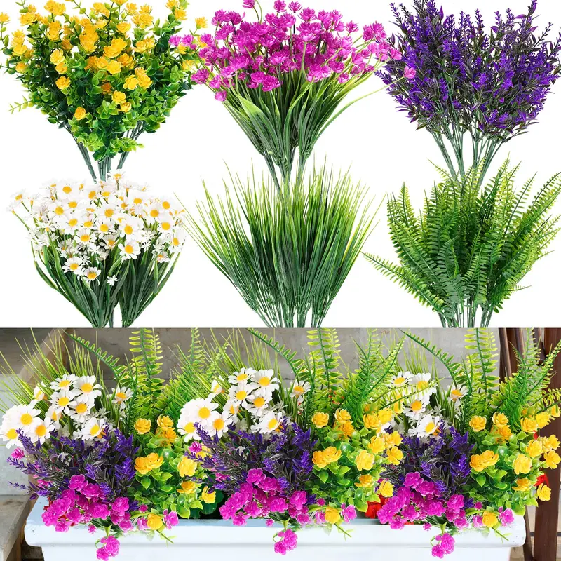 24 Pcs UV-Resistant Plastic Real Artificial Eucalyptus Stems - Flexible Build, 4-Color Blooms, Multiple Varieties, Flower Design Hanging Ornaments - Outdoor/Indoor Room Decorations for Christmas Home Supplies