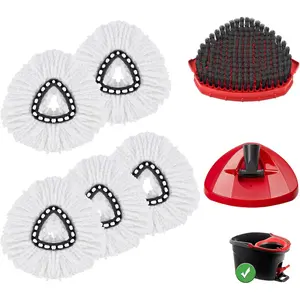 Mop Head Replacement Pads Compatible with O-Cedar EasyWring 1 Tank Triangle Mop| 5 Pack Spin Mop Refills + Upgraded Scrub Brush & Base| Deep Cleaning for Home Kitchen Bathroom