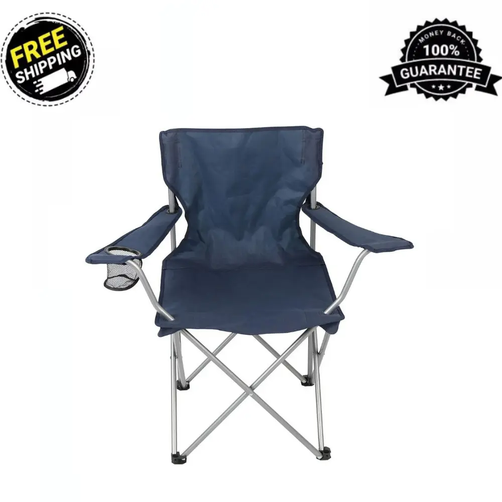 Ozark Trail Basic Quad Folding Camp Chair with Cup Holder, Blue, Adult Use New