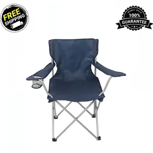 Ozark Trail Basic Quad Folding Camp Chair with Cup Holder, Blue, Adult Use New