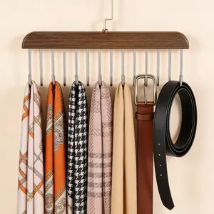 2 Pack Premium Wooden Tie Rack Hanger, 8 Hooks Belt Organizer for Closet, Space Saving Hanger for Ties, Belts, Scarves, Accessories