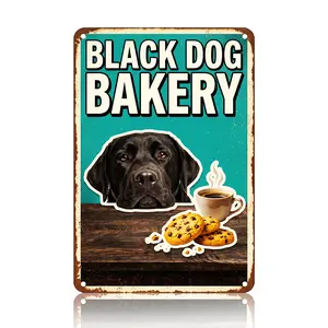 Luhery Black Dog Bakery Metal Signs – HD Printed Cute Labrador Coffee and Cookie Wall Art, Retro Rustic Decor for Kitchen, Cafe, Living Room, Office, Waterproof Durable Metal, Easy to Hang, 8x12inch (20x30cm)
