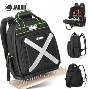 Jakah Tool Backpack with Plastic Bottom Storage Container, Tool Bag Organizer, Professional Electrician Portable Full Set Tool Organizer Jk-161