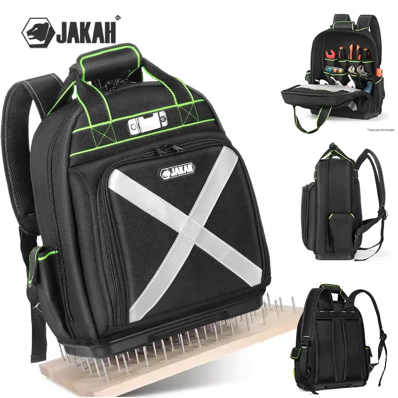 Jakah Tool Backpack with Plastic Bottom Storage Container, Tool Bag Organizer, Tool Organizing Bag, Tools Bag, Professional Electrician Portable Full Set Tool Organizer Jk-161