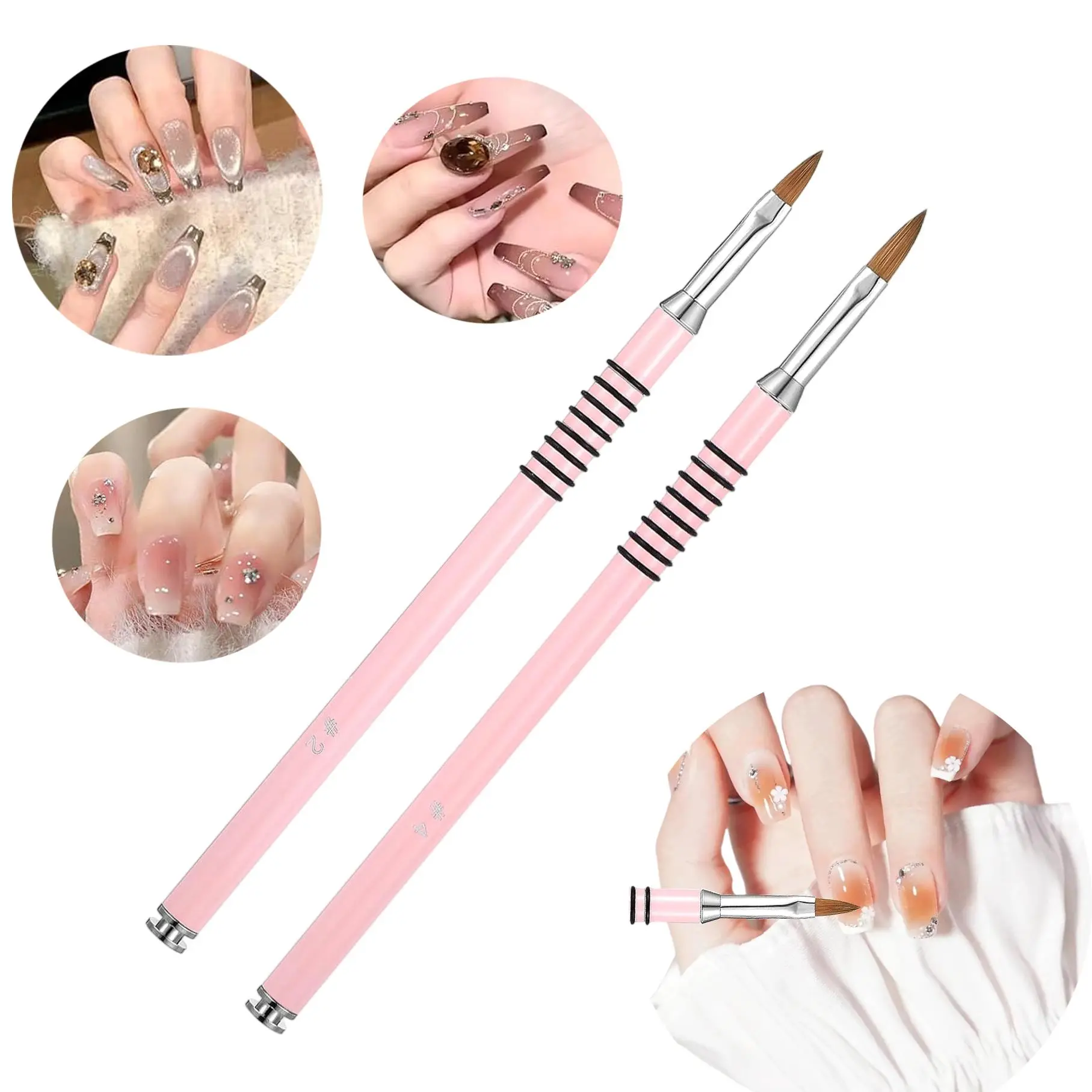 2 Packs Pink Acrylic Nail Art Brushes, Kolinsky Style 3D Flower Nail Brushes, Professional Manicure Brushes for Acrylic Application, Gel Polish & Fine Nail Art Design