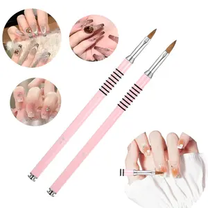 2 Packs Pink Acrylic Nail Art Brushes, Kolinsky Style 3D Flower Nail Brushes, Professional Manicure Brushes for Acrylic Application, Gel Polish & Fine Nail Art Design
