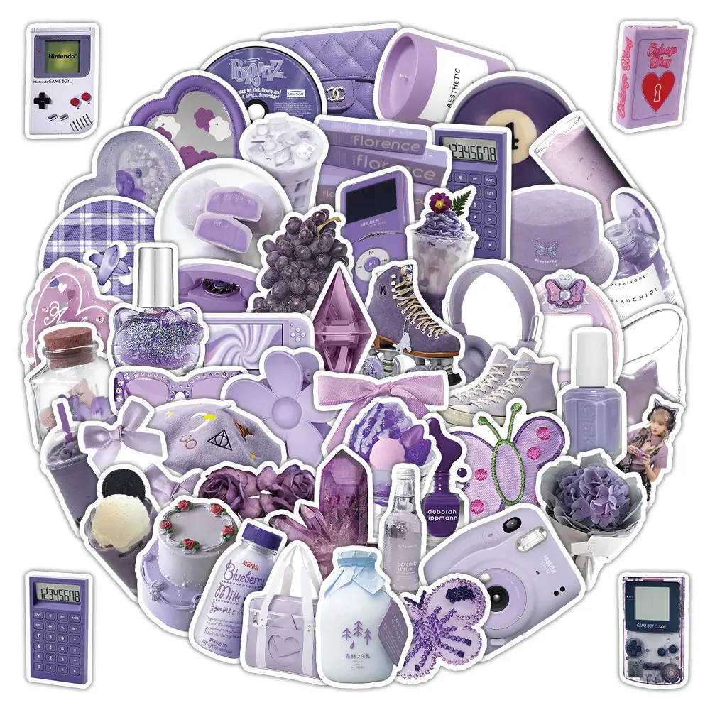 54 Sheets Vibrant Purple INS Aesthetic Journal Stickers - Chic Decorative Labels for Scrapbooking & Gift Wrapping Decor