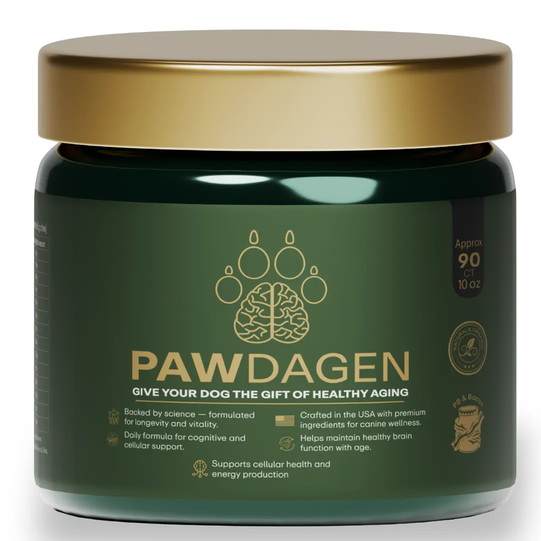 PAWDAGEN Dog Longevity Supplement – NMN, CoQ10, Lions Mane,Soft Chew Dog Vitamins for Brain Health, Energy, Vitality & Cellular Support, Ashwagandha & Creatine – All Breeds & Ages – Made in USA, 90 Chews