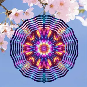 3D Mandala Pattern Wind Chime, Colorful Kaleidoscope Rotating Metal Decor, Indoor Outdoor Hanging Decor, Home Decor, Gift Ideas